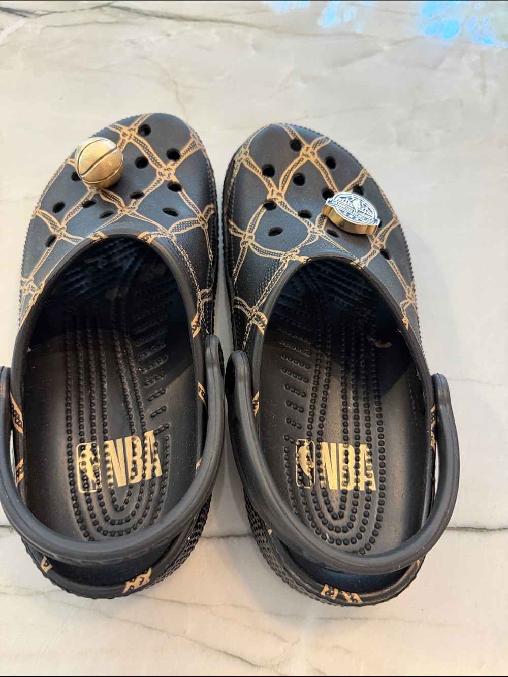 NBA Black and Tan Patterned Kids Clog Sandals